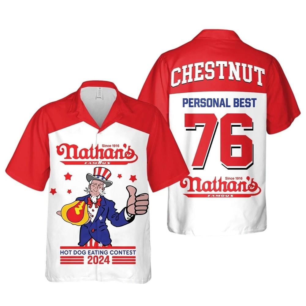 Joey Chestnut Hawaiian Shirt 76 Winner Hot Dog Eating Contest 2025 Joey Chestnut Unisex T-Shirt XXXXL