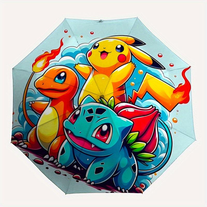 1 Stück Pokémon Automatischer Faltregenschirm - 3-fach faltbar, Lebhaftes Cartoon-Muster, Geeignet für Outdoor-Aktivitäten, Ein Geschenk für Fans zu jeder Jahreszeit