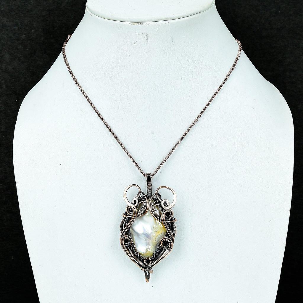 Biwa Pearl 999 Copper Wire Wrapped Pendant, Handmade Gemstone Pendant Jewelry, Gifts For Wife Brand New Pendant