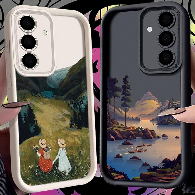 Landschaftsbild Bemalte Handyhülle Für Samsung S26 S25 S24 S23 S21 Ultra See Waldansicht Sonnenaufgang Für Galaxy S25 S24 FE S26 Plus Hülle