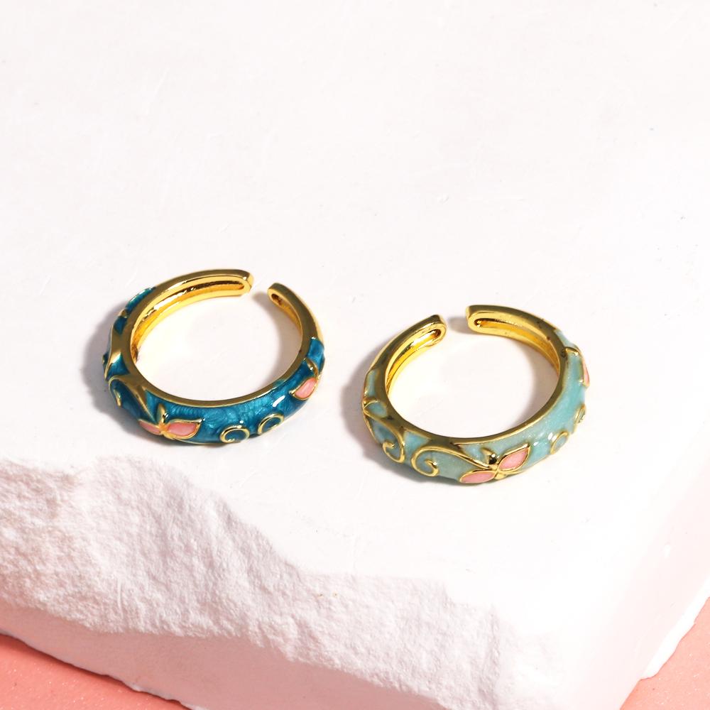 Neuer Modischer Emaille-Blumen-Dünner Offener Ring für Damen Vintage Metall Tropföl Verstellbare Fingerringe Hochzeits Schmuck