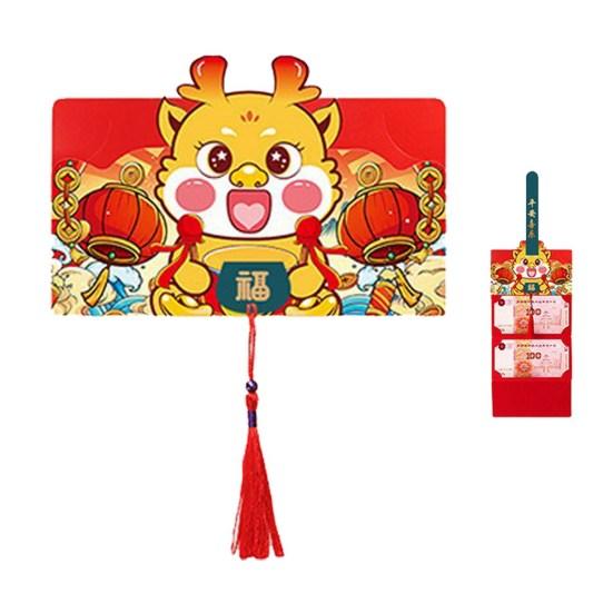 Rote Umschläge für das Sternzeichen Drache 2024, niedliches Cartoon-Design, faltbar mit Quaste, Glücksgeld, roter Umschlag