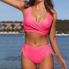 New Solid Color Cross-strap Sexy Halter Split High-waisted Bikini Swimsuit