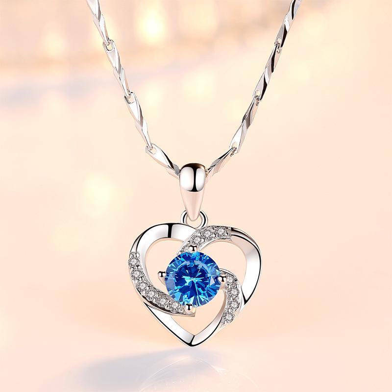 Romantic 925 Sterling Silver Heart Shape Crystal Zircon Pendant Necklaces For Women Girls Wedding Party Trendy Jewelry Gifts