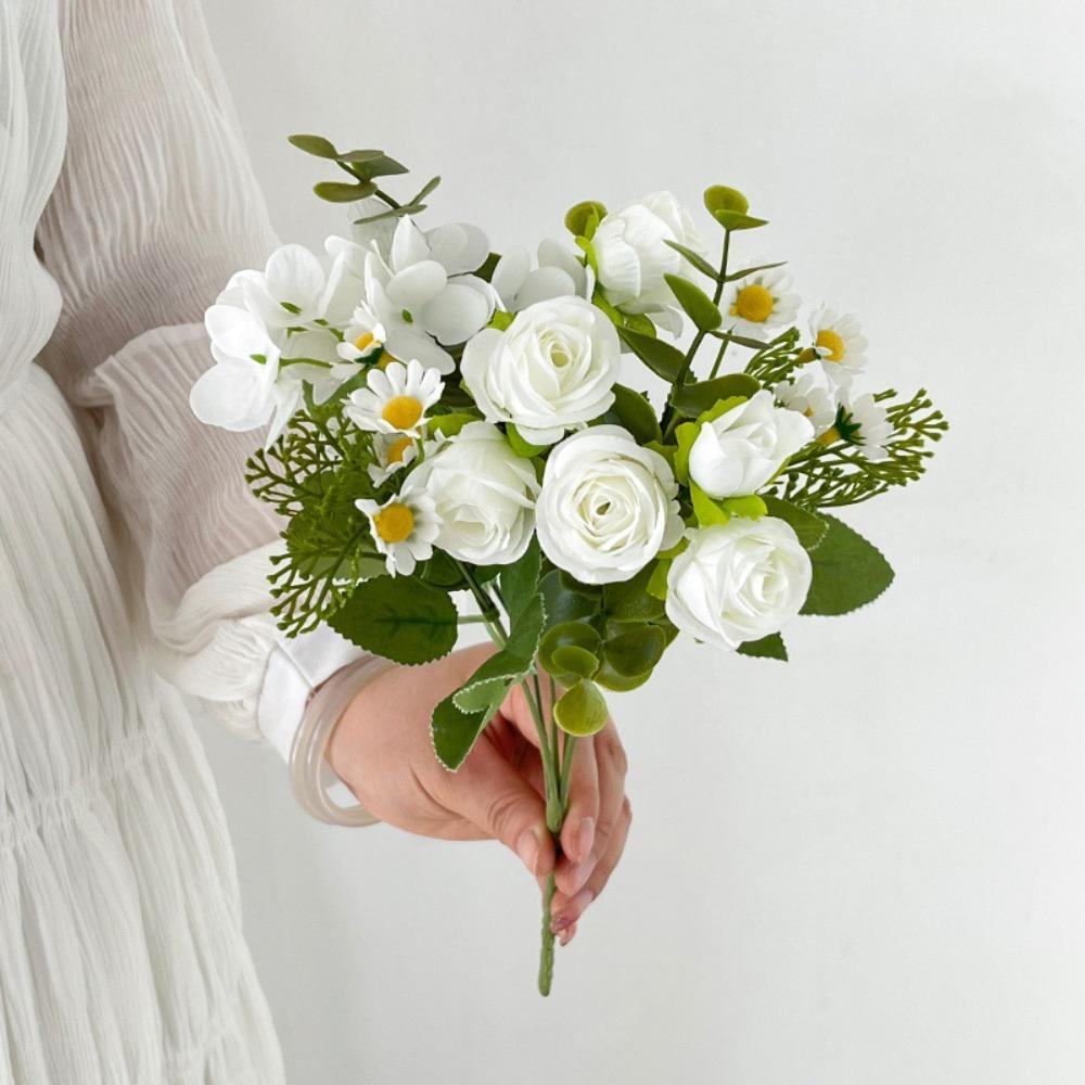 Simulated Artificial Flowers Hydrangea Daisy Silk Rose Bouquet Wedding Backdrop