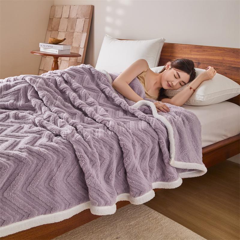 Striped Double-sided Taffeta Velvet Blanket Spring Autumn Warm Soft Plush Blanket for Sofa Bed Comfy Office Naps Throw Blankets