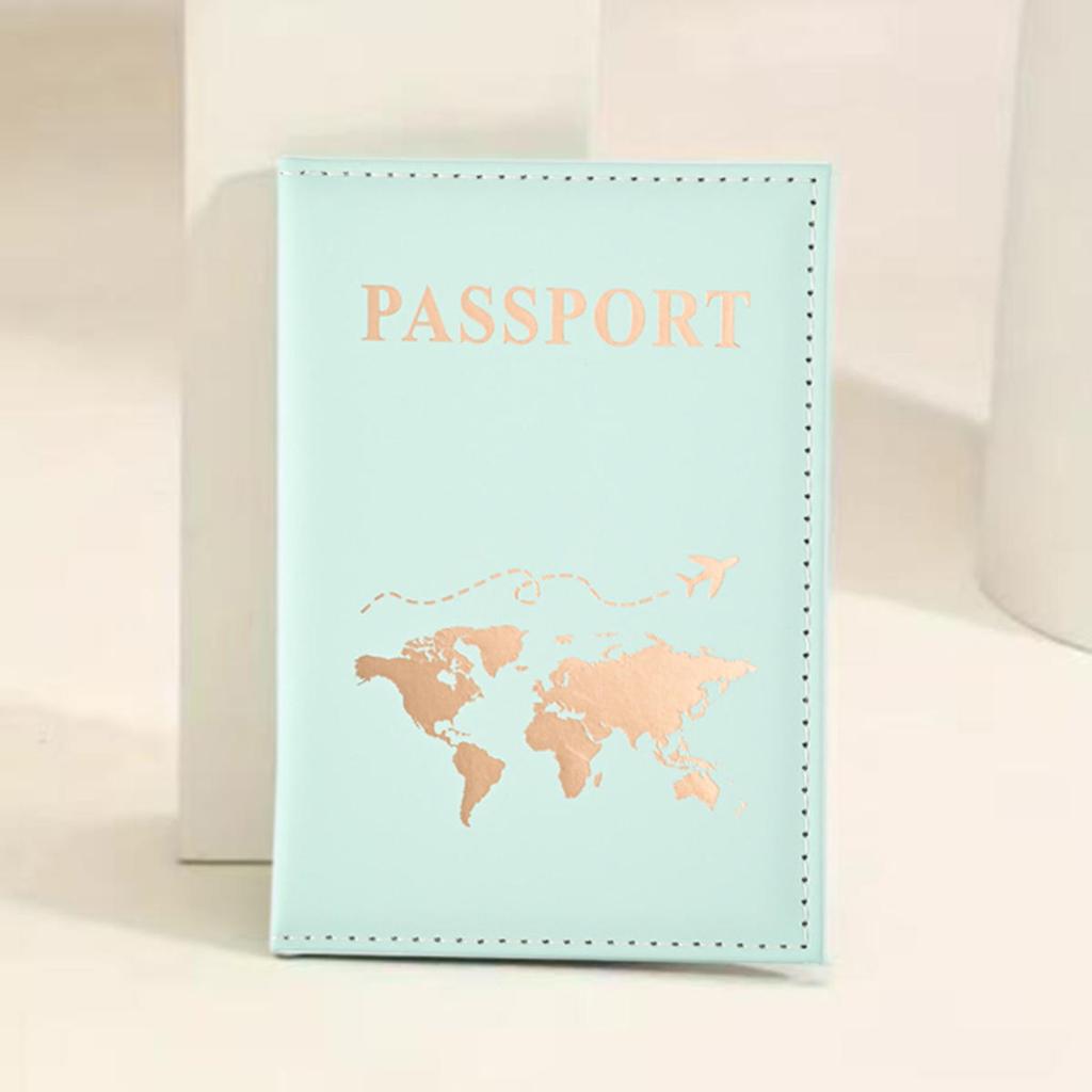 Passport Cover Plain Skin PU Passport Cover World Pattern Protection Cover Credit Card Holder ID Card Wallet