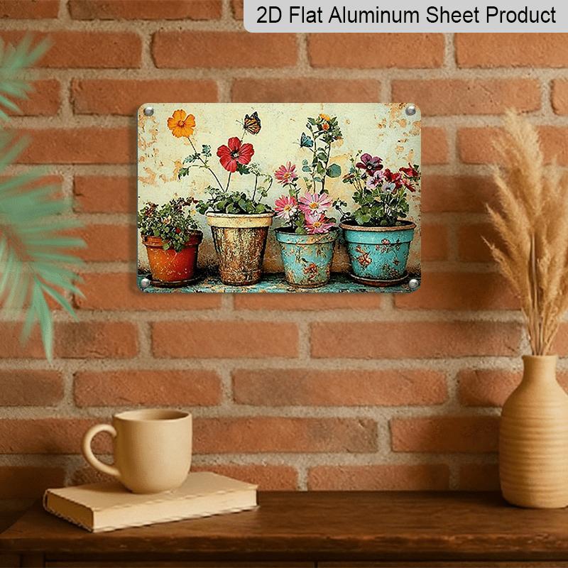 2D Flat 1pc Vintage Plant Garden Aluminum Sign, Rustic Wall Art Decor with Vibrant Floral Design - 7.87*11.8 Inches, No Electricity Needed, Perfect