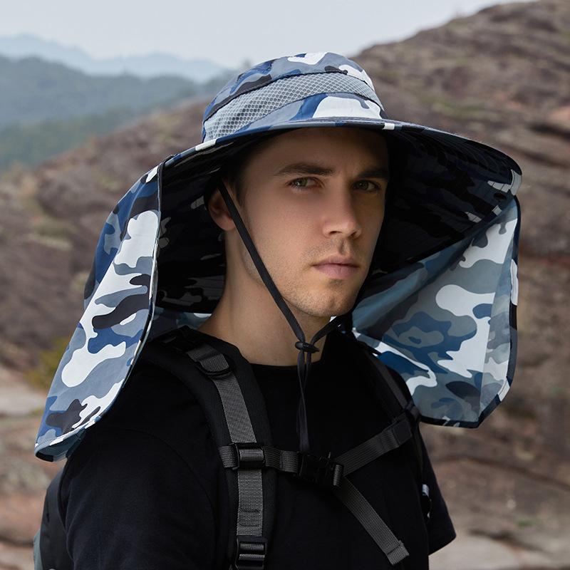 Outdoor Camouflage Bucket Hats With Neck Flap Women Men Summer Quick Drying UV Protection Sun Hat Removable Shawl Fisherman Caps