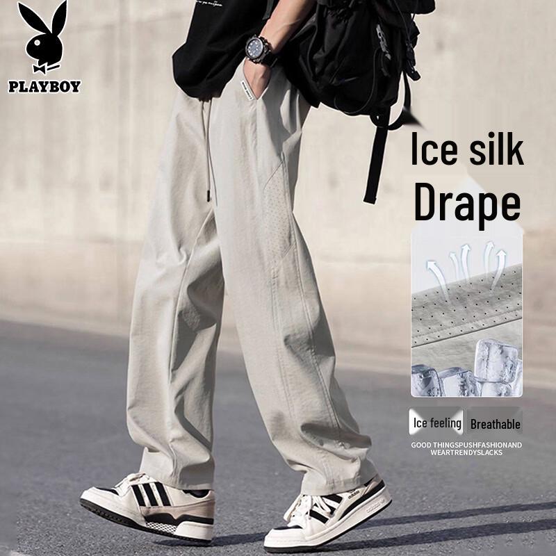 PLAYBOY Men s Summer Ice Silk Loose Straight Quick-Dry Casual Pants XL