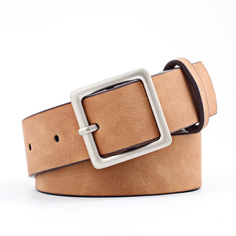 Womens Square Buckle PU Belt In Minimalist Streetwear Style Adjustable Waistband Casual Outfits Coffee White Beige Pink