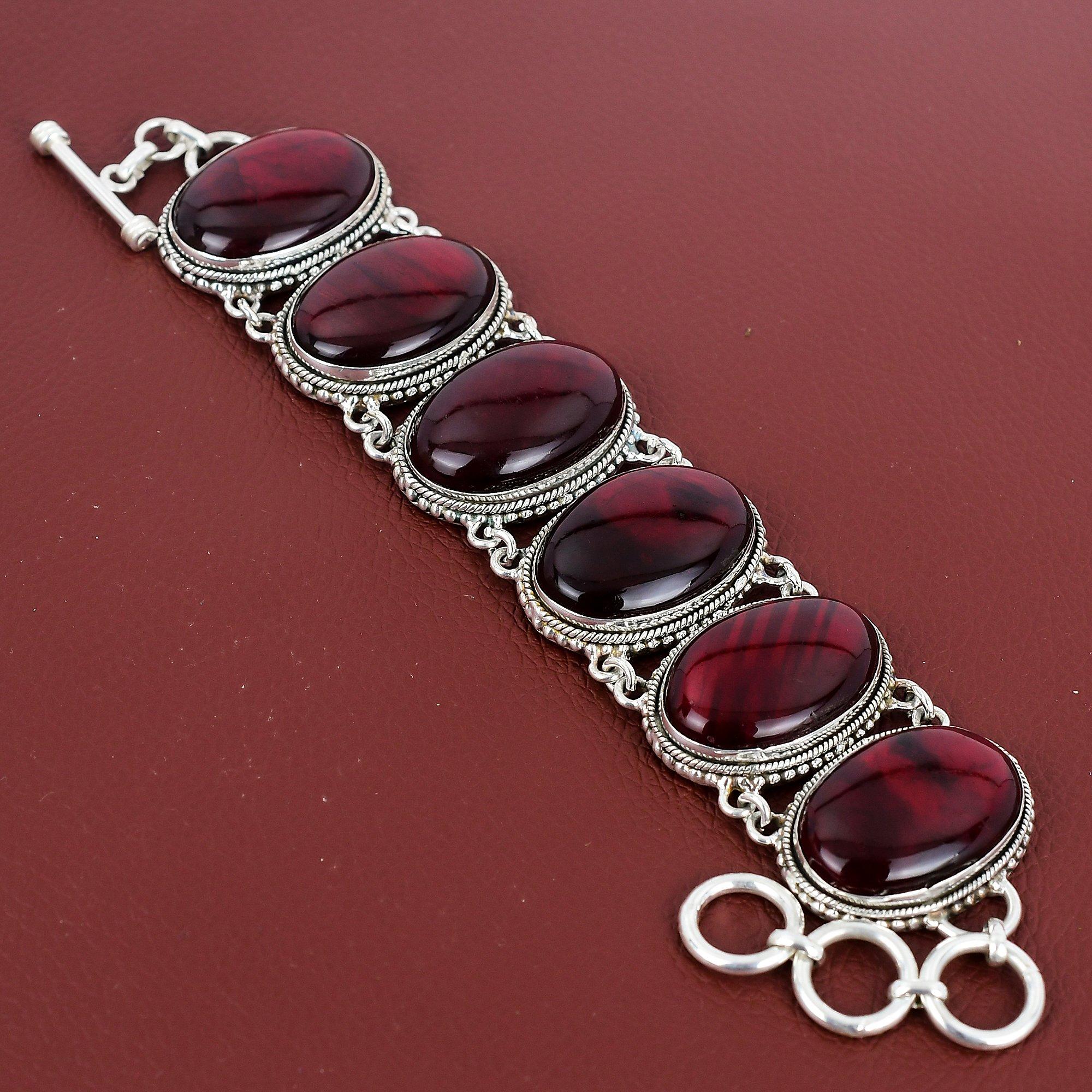 Red Fire Labradorite Bracelet 925 Sterling Silver Bracelet Gemstone Jewelry Handmade Vintage Bracelet Adjustable Chain Bracelet Gift For Dad Adjustable