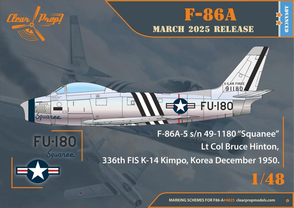 Clear Scale American Sabre Early Model Korean Specification Plastic Model Kit CPU4825 Prop! 1/48 F-86A (Airplane)