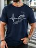 T-shirt Unisex in Cotone a Manica Corta con Grafica Linea Battito Cardiaco Subacqueo Girocollo Morbida da Uomo per l'Estate Sport Oceanici Traspirante Top Casual