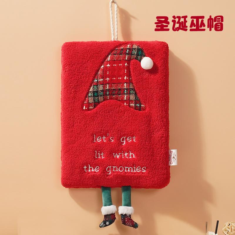 New Christmas Hand Towel Can Be Hung with Thick Coral Fleece Towel Kitchen Absorbent Quick Drying Cloth, Cartoon Hand Towel