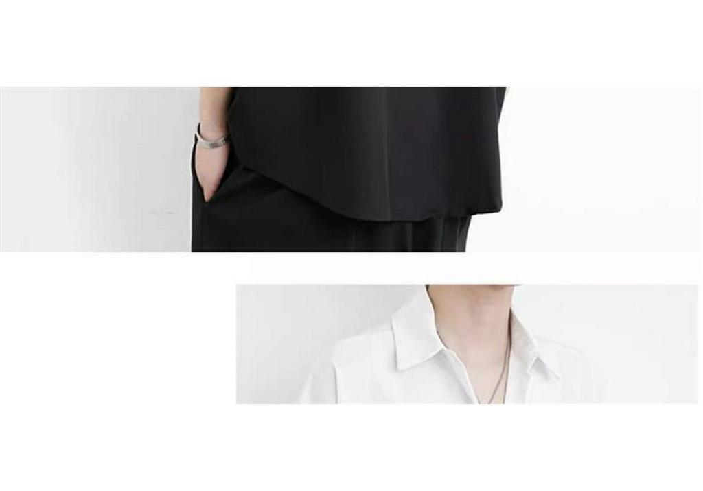 Men's Trendy Black Ice Silk Short-Sleeve Casual Shirt - Cool, Loose, and Stylish
