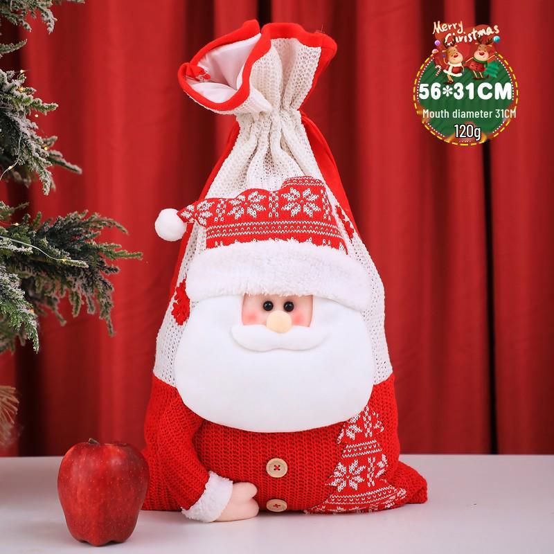 Three-Dimensional Santa Claus Burlap Backpack Candy Bag - Large Christmas Gift Decoration