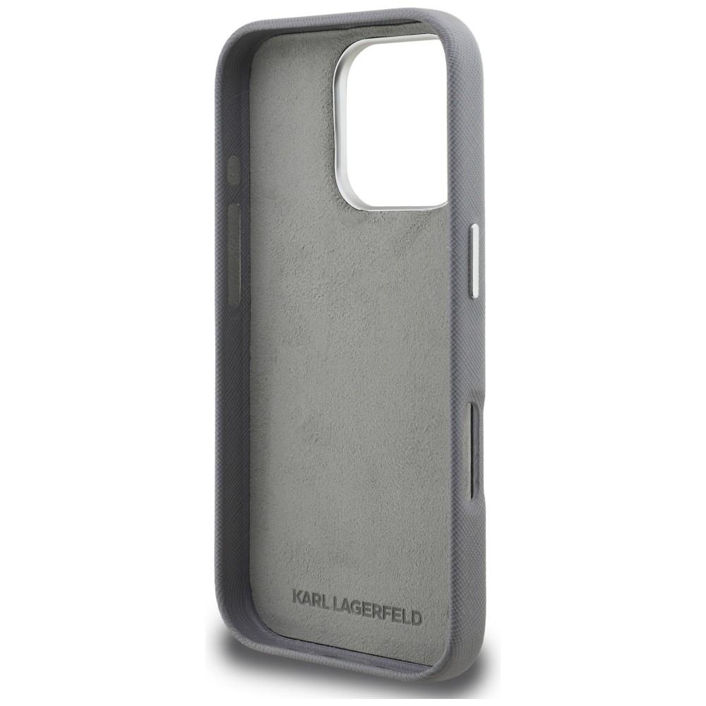 Karl Lagerfeld FW Grained Karl & Choupette Heads Pins Case for iPhone 16 Pro Gray