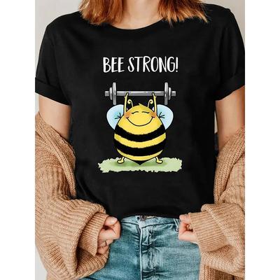 Grafisch Bedrukt T-shirt, Korte Mouw Ronde Hals Casual Top voor Zomer & Lente, Dameskleding