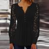 V Neck Lace Blouse Women Casual Vintage Hollow Out Long Sleeve Shirt Slim Tops White Solid Pleated Fashion