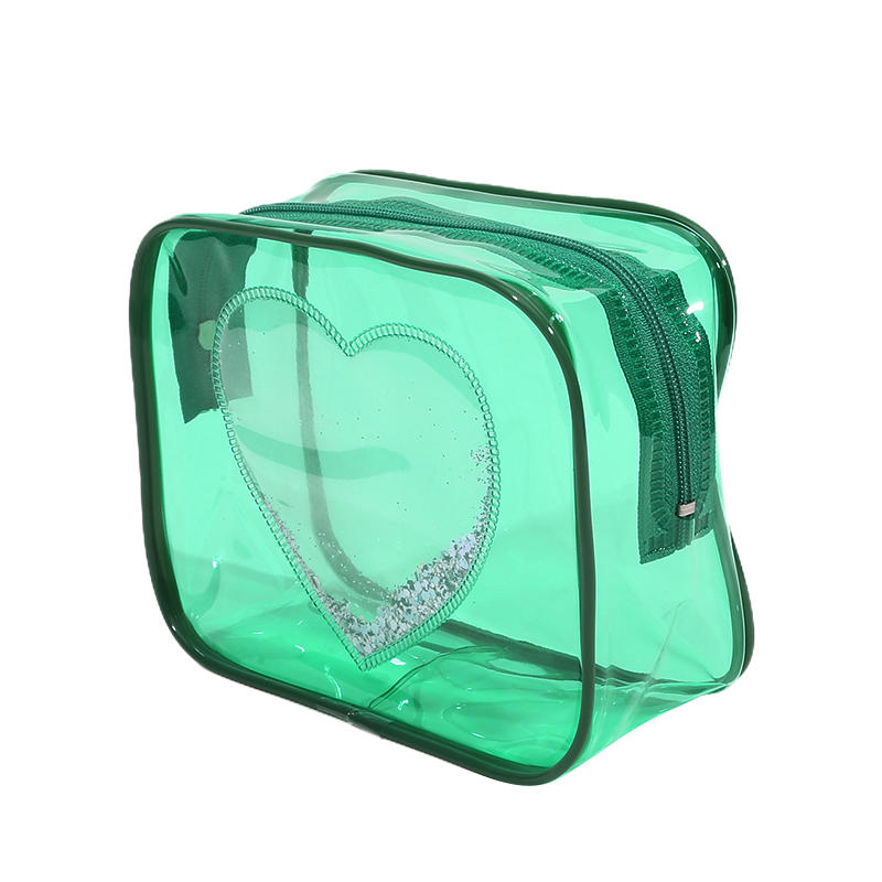 Sequin Heart PVC Transparent Cosmetic Bag Simple Ladies Large Capacity Travel Portable Waterproof Sundry Storage Toiletry Bags