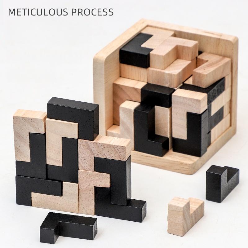 Creative 3D Cube Puzzle Luban Interlocking Creative Educational Wooden Toy Brain IQ Mind Early Learning Game Gifts For Children