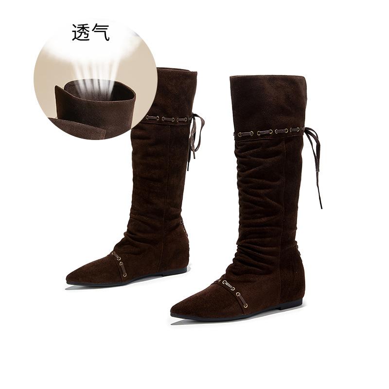 

Новые ретро рыцарские сапоги женские 2025 осень и зима новые сапоги длинные сапоги женские два способа носки острый носок плиссированные сборки женские сапоги 40 кофейный