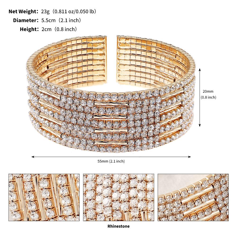 Luxury Rhinestone Pearl Wide Open Cuff Bracelet For Women Stylish Stretch Bangle Fashion Versatile Jewelry Gift