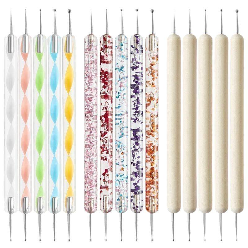 Dual-Ended Nail Art Dotting Pen & Wax Pencil Set - 5 Pieces