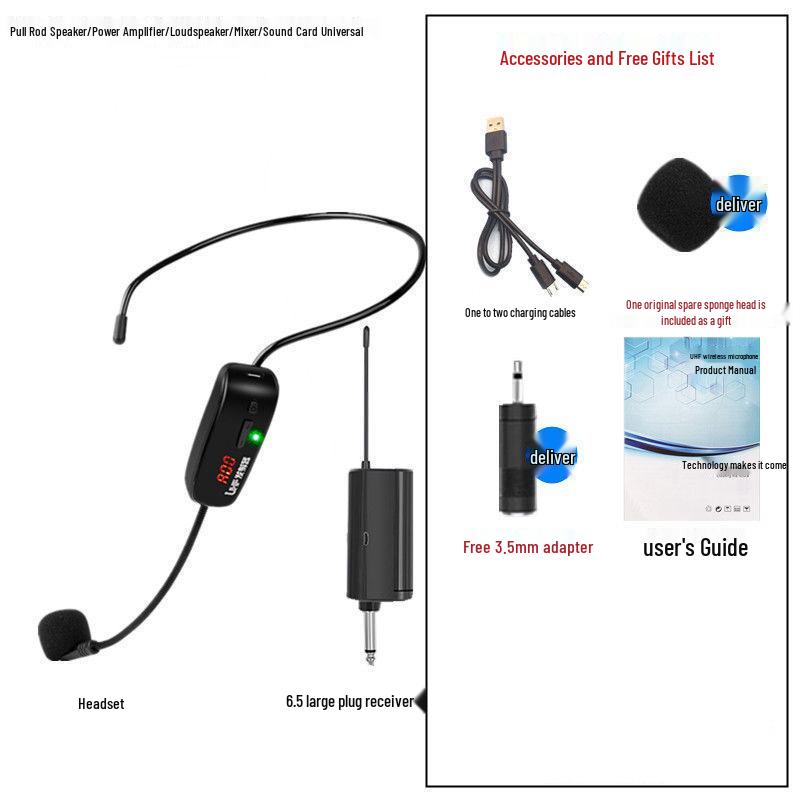 Wireless Microphone with Small Amplifier for Teacher's Headset & Trolley Speaker