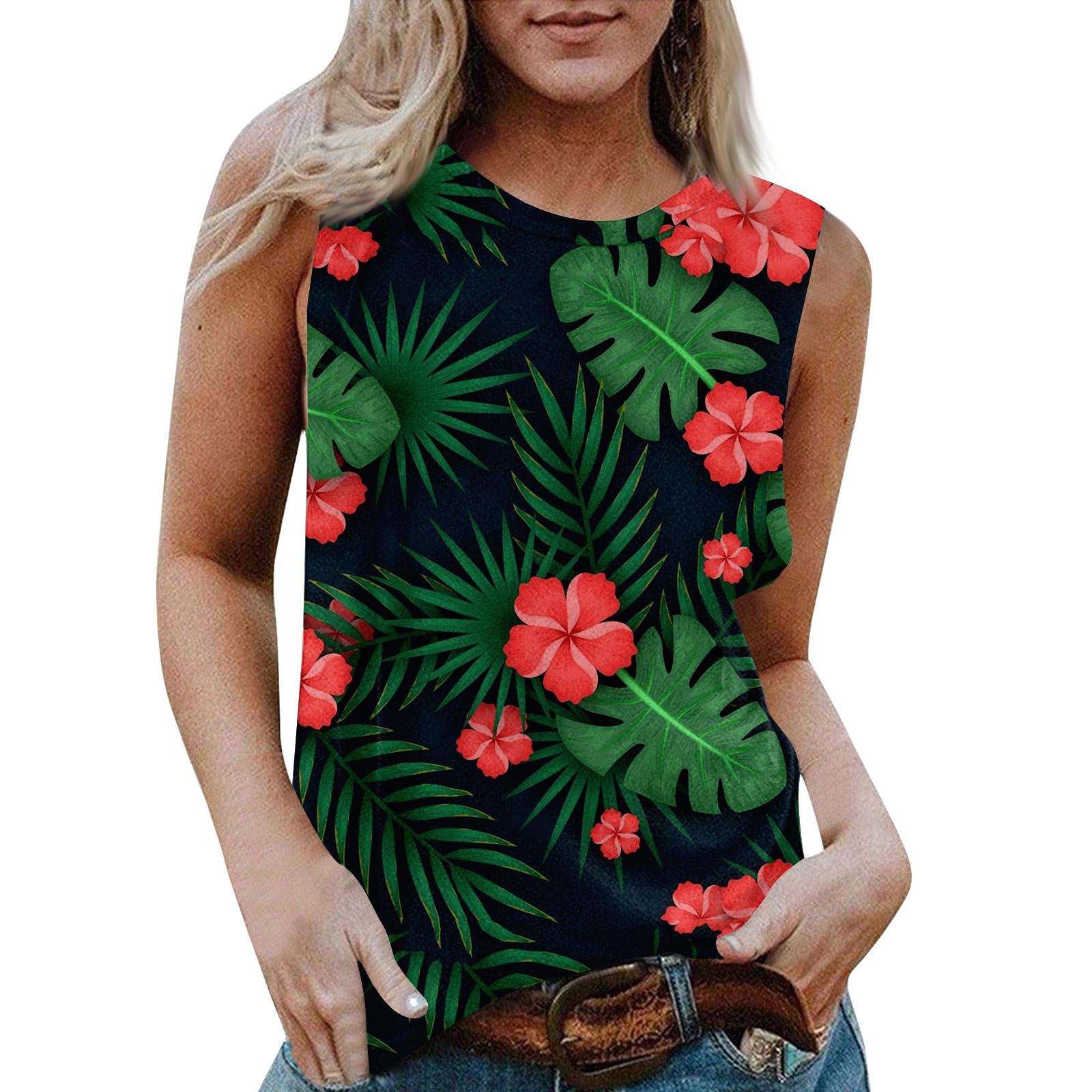 

Женская повседневная футболка без рукавов с круглым вырезом и гавайским принтом S