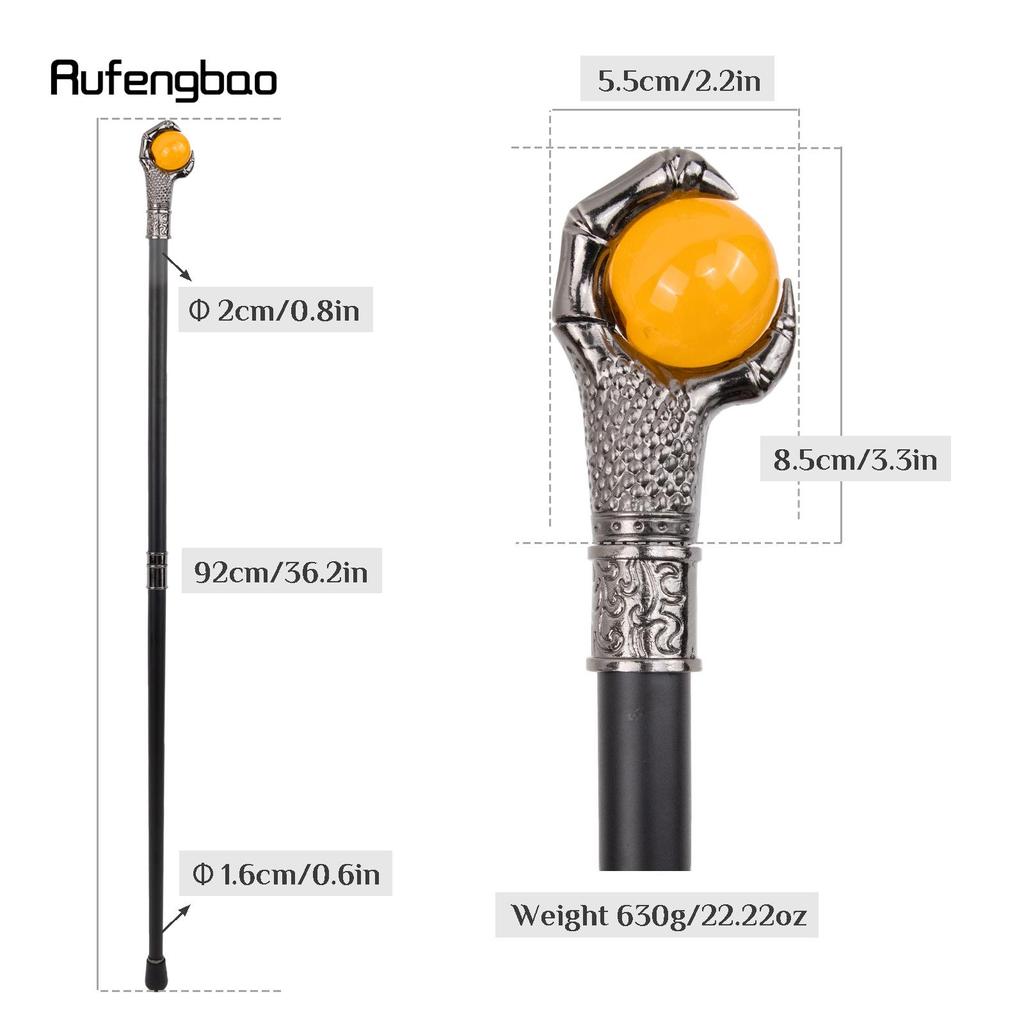 Dragon Claw Grasp Orange Glass Ball Silver Walking Cane Fashion Decorative Walking Stick Cosplay Cane Knob Crosier 93cm