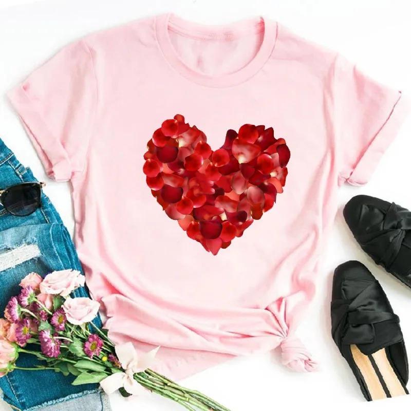 New Bicycle Flower Love Retro Loose Simple Cute Half Sleeve Short Sleeve T-shirt Woman Summer fashion polyester fabric