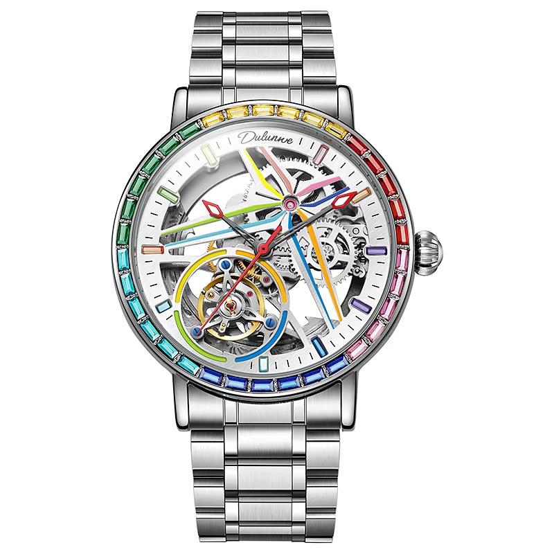 Herrenuhr Topmarke 3ATM Vollstahl Wasserdicht Automatisch Mechanisch Skelett Design Tourbillon Leuchtend Herrenuhr