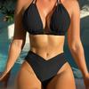 2025 Stylish Chain-Detail Split Bikini Swimsuit - European/American Women's Swimwear