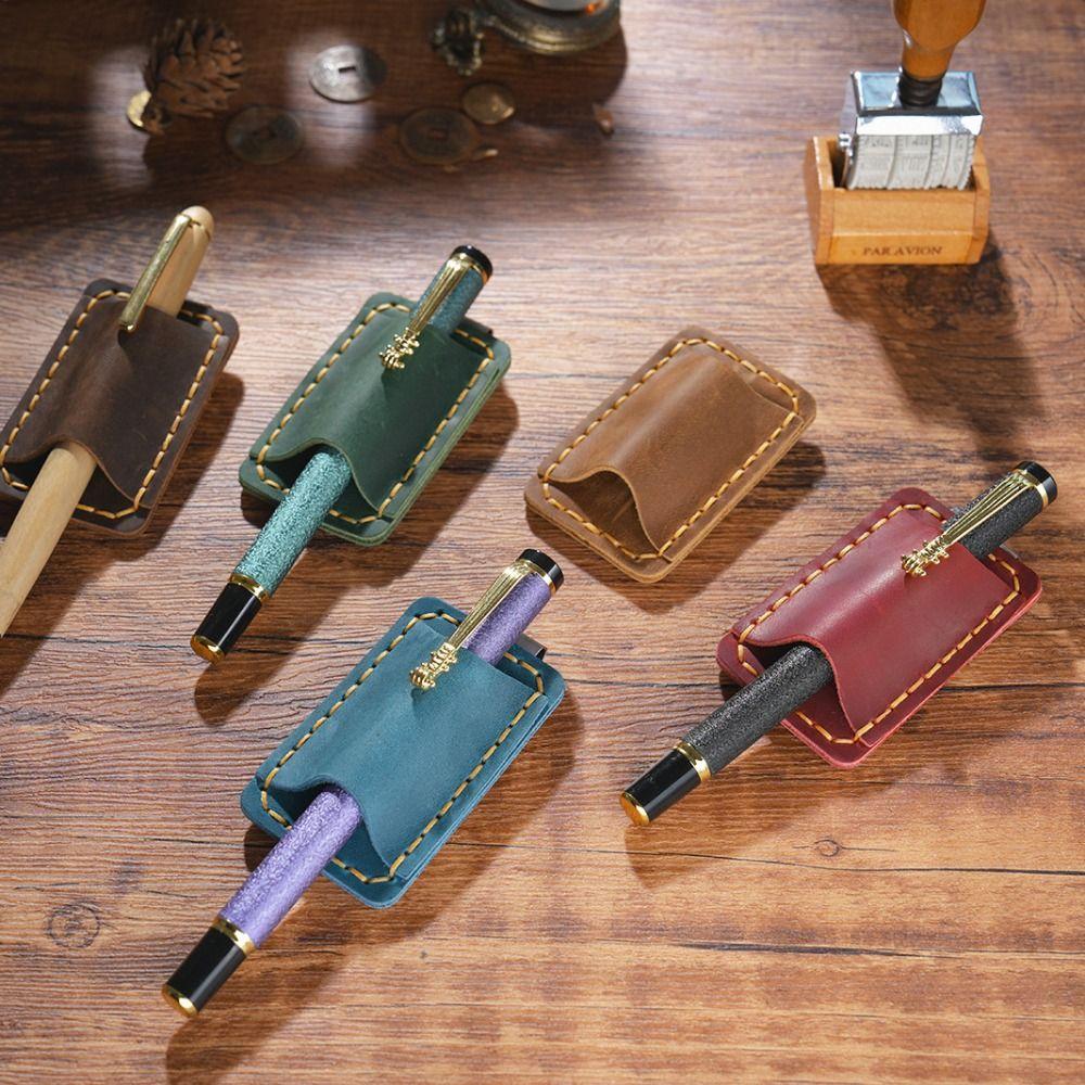 

Metal Pencil Holder Leather Single Pen Cover New Pencil Sleeve червоний