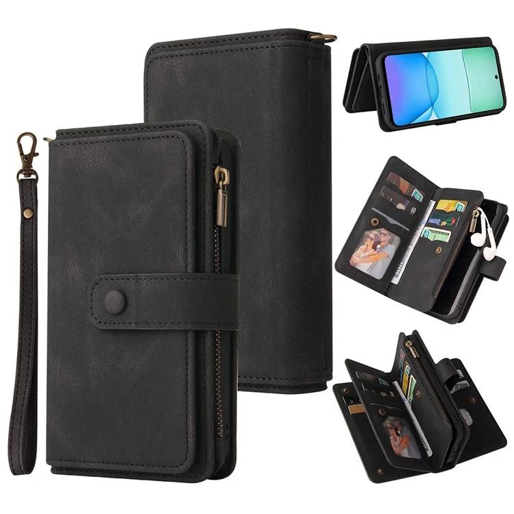 

KT Multi-Functional Series-2 For Xiaomi Redmi 13 4G / Redmi Note 13R 5G Phone Case Zipper Wallet Leather Stand Cover - Black