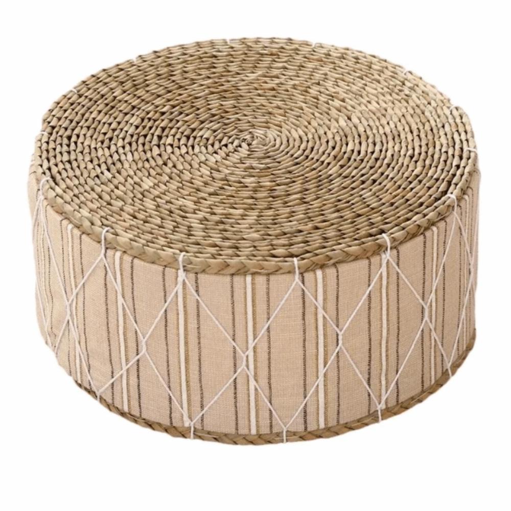 Hand-Woven Floor Cushion Round Shape Ottoman Stool Rustic Style Woven Stool  Living Room