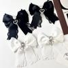Korean Women's Lace Bow Tie Brooch Heart Shape Rhinestone Pendant Lolita Suit Skirt Accessories Pin Clips Handmade Jewelry Gift