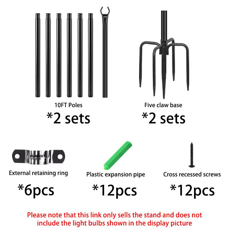 

2Pack Outdoor String Light Poles Hanging Steel Deck Lighting 10FT Stand Lights Pole with Fork forCamping Landscape Outside Poles