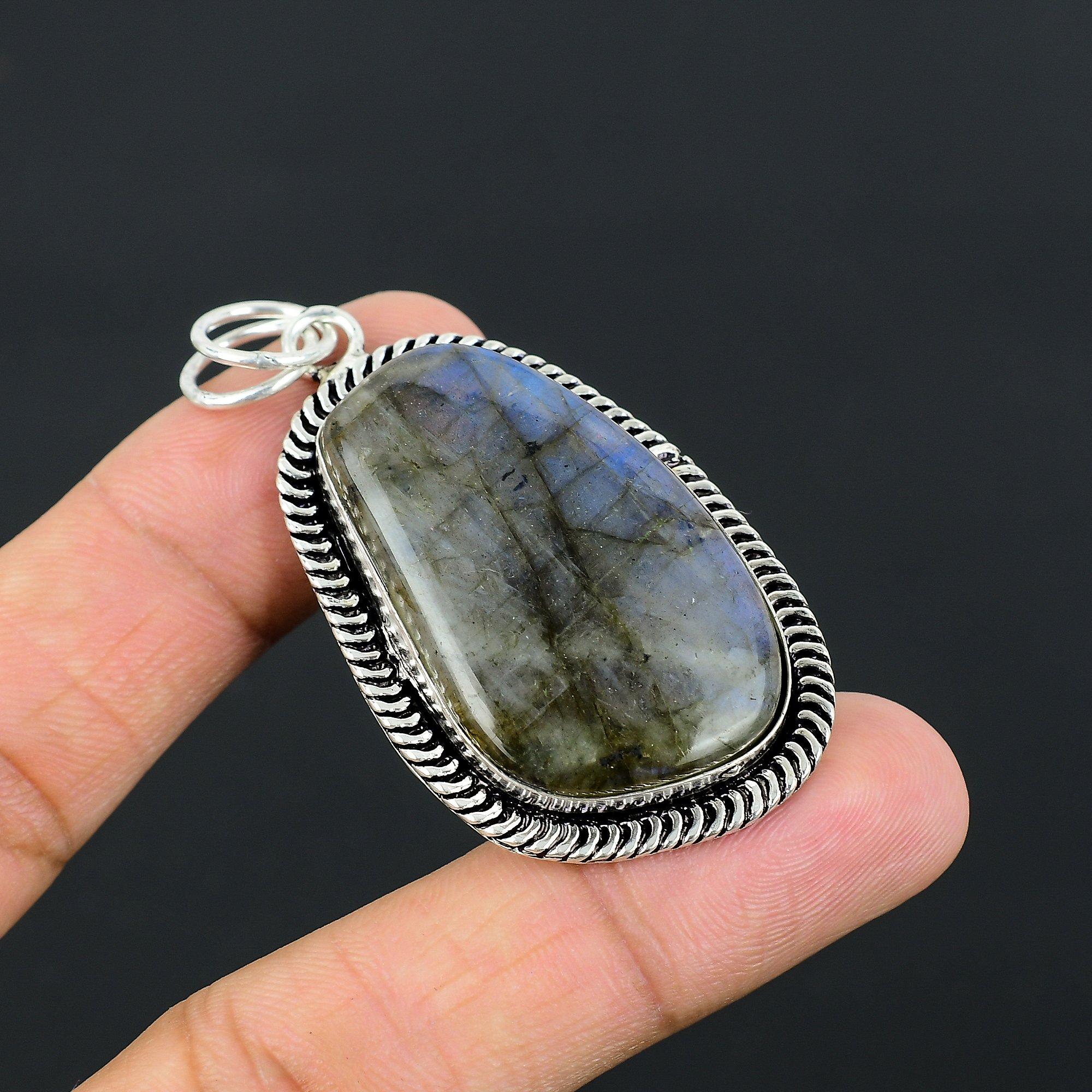 

Daughters Day Deal 925 Silver Pentagon Labradorite Stone Artisan Wedding Pendant
