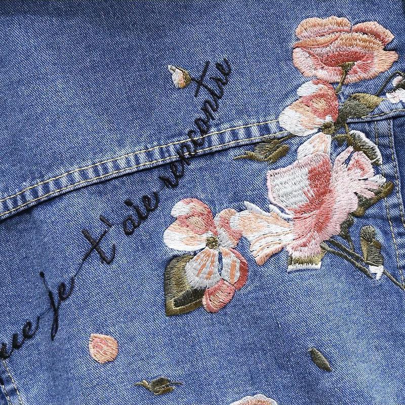 Women's Denim Jacket Spring and Autumn Casual Versatile Embroidered Retro Mid-length Top