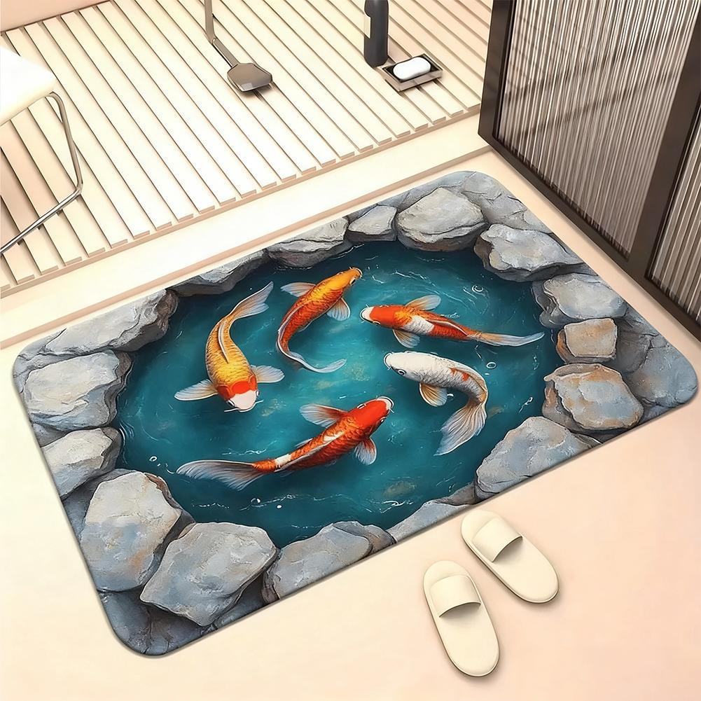 2D Koi Pond Non-slip Floor Mat - Indoor And Outdoor Absorbent Foot Mat Suitable For Home Decoration Durable And Stylish