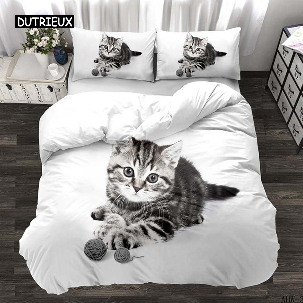 3D Digital Printing 2/3pc Animal Cat Pattern Quilt Cover Pillowcase Double Bed Set Cover Quilt Soft Microfiber Bedding Set
