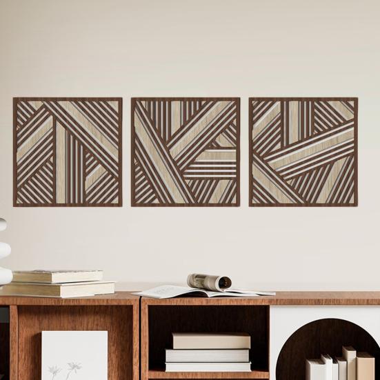 3 Pcs Minimalist Abstract Wall Art Modern Boho Half-circle Line Hollow Out Wall Decor Rustic Geometric Hanging Sign for Living Room Bedroom Office