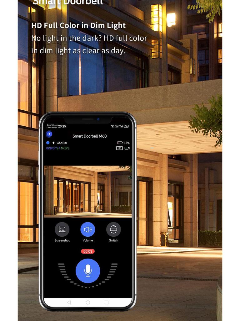 Two-Way Intercom Doorbell with Night Vision & Mobile Monitoring