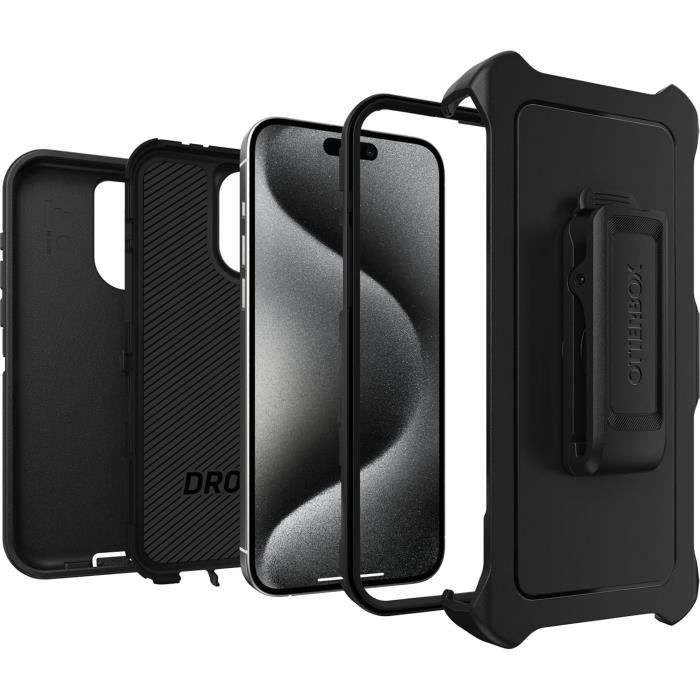 Coque - otterbox - defender - iphone 15 pro max - protection multicouche - résistant aux chutes - noir