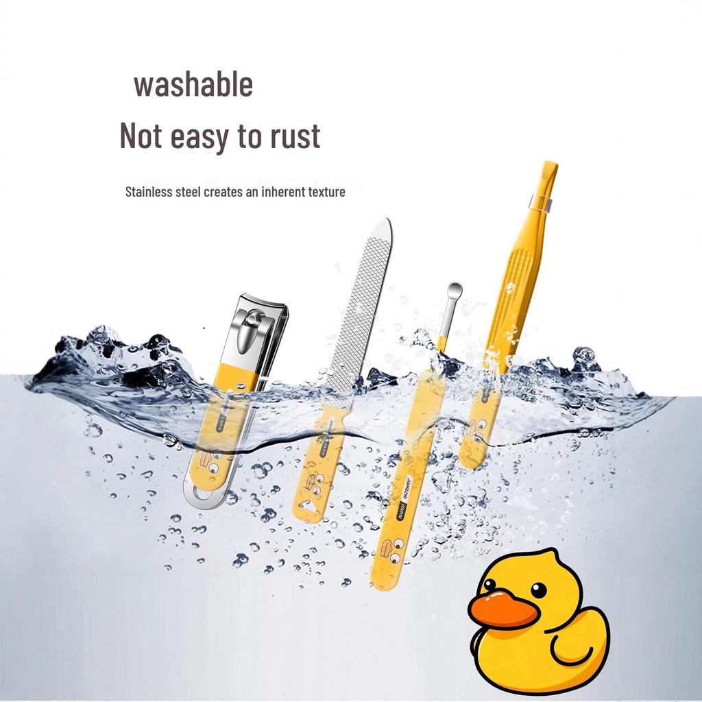 Cartoon Nail Clipper Set: Cute, Portable Grooming Kit with Cuticle Pusher, Tweezers, and Ear Pick for Men & Women.