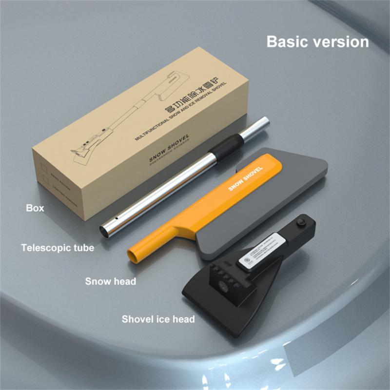 4in1 Auto-Schneeschaufel, drehbar, ausziehbar, wiederaufladbar, Schneeschaufel, Kehrbürste, Schaber mit LED-Leuchten, Autozubehör