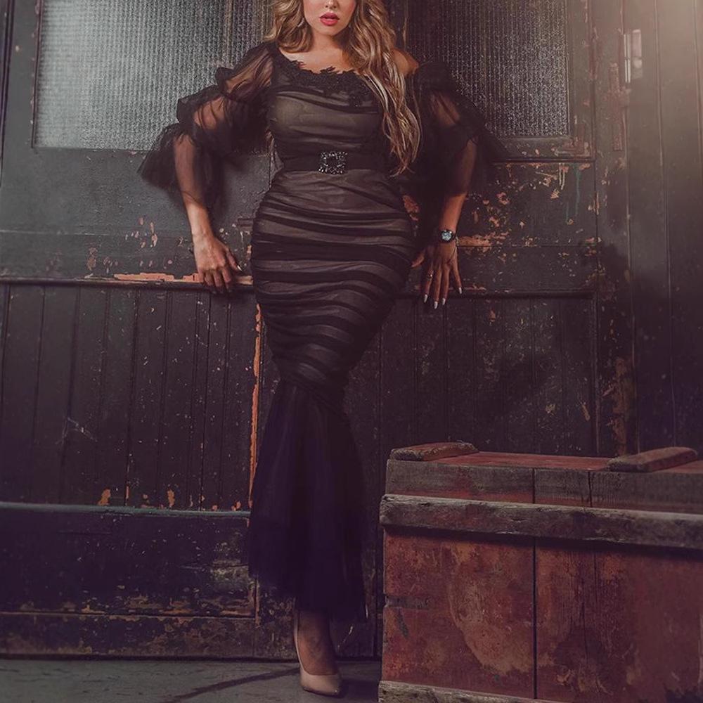 Elegant European & American Slimming Women's Mesh Lace Evening Dress